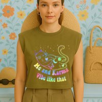 Me And Karma Vibe Like That Lazy Cat Lover Design Garment-Dyed Women's Muscle Tee