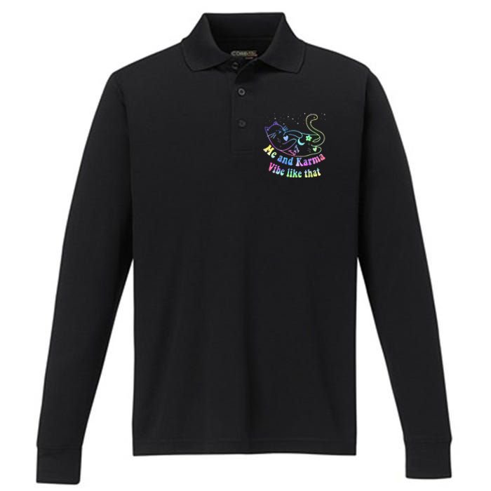 Me And Karma Vibe Like That Lazy Cat Lover Design Performance Long Sleeve Polo