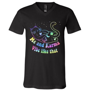 Me And Karma Vibe Like That Lazy Cat Lover Design V-Neck T-Shirt