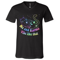 Me And Karma Vibe Like That Lazy Cat Lover Design V-Neck T-Shirt