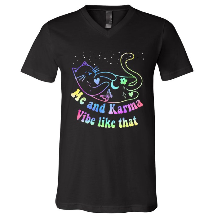 Me And Karma Vibe Like That Lazy Cat Lover Design V-Neck T-Shirt