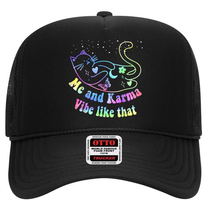 Me And Karma Vibe Like That Lazy Cat Lover Design High Crown Mesh Back Trucker Hat