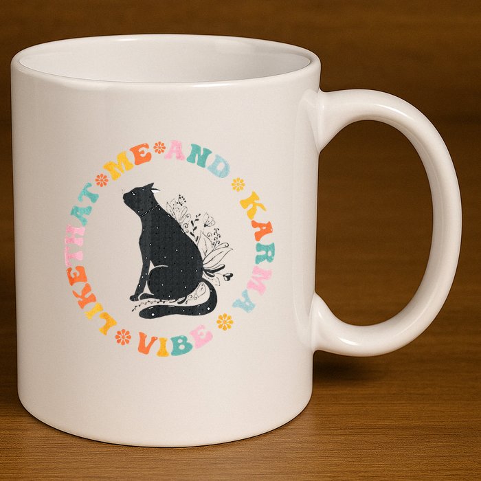 Me An Karma Vibe Like That Funny Cat Lover 11oz C Handle Ceramic Mug
