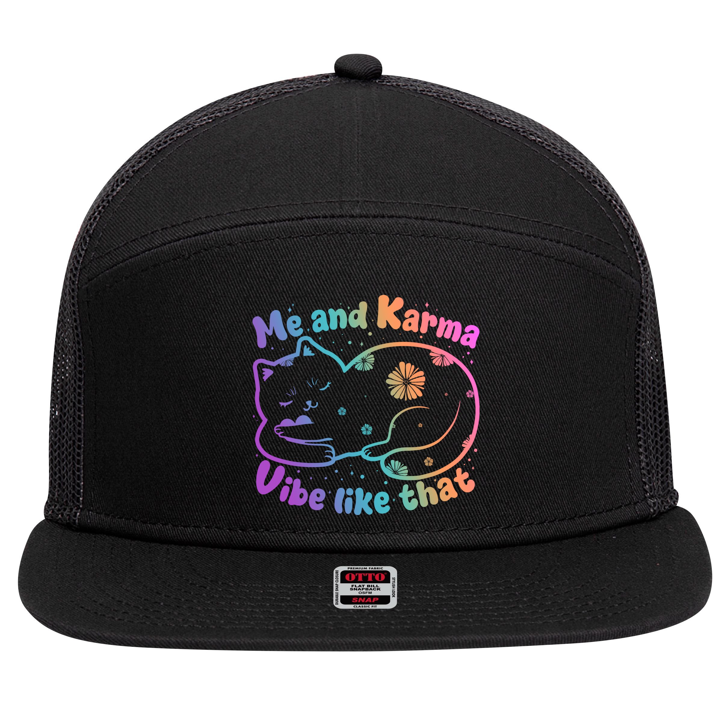 Me And Karma Vibe Like That Karma Kitty Cat 7 Panel Mesh Trucker Snapback Hat