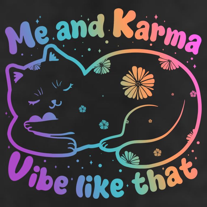 Me And Karma Vibe Like That Karma Kitty Cat 7 Panel Mesh Trucker Snapback Hat