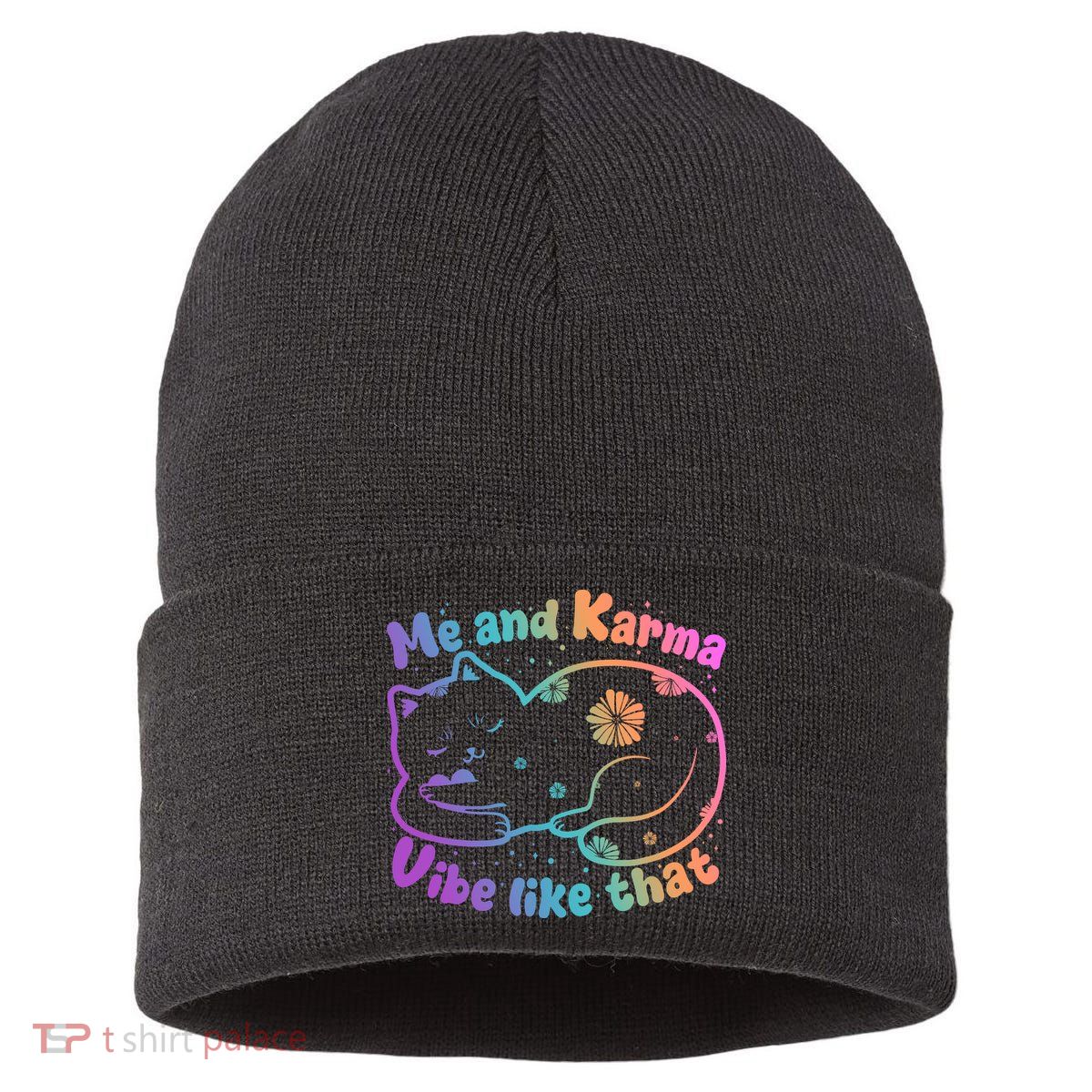 Me And Karma Vibe Like That Karma Kitty Cat Sustainable Knit Beanie