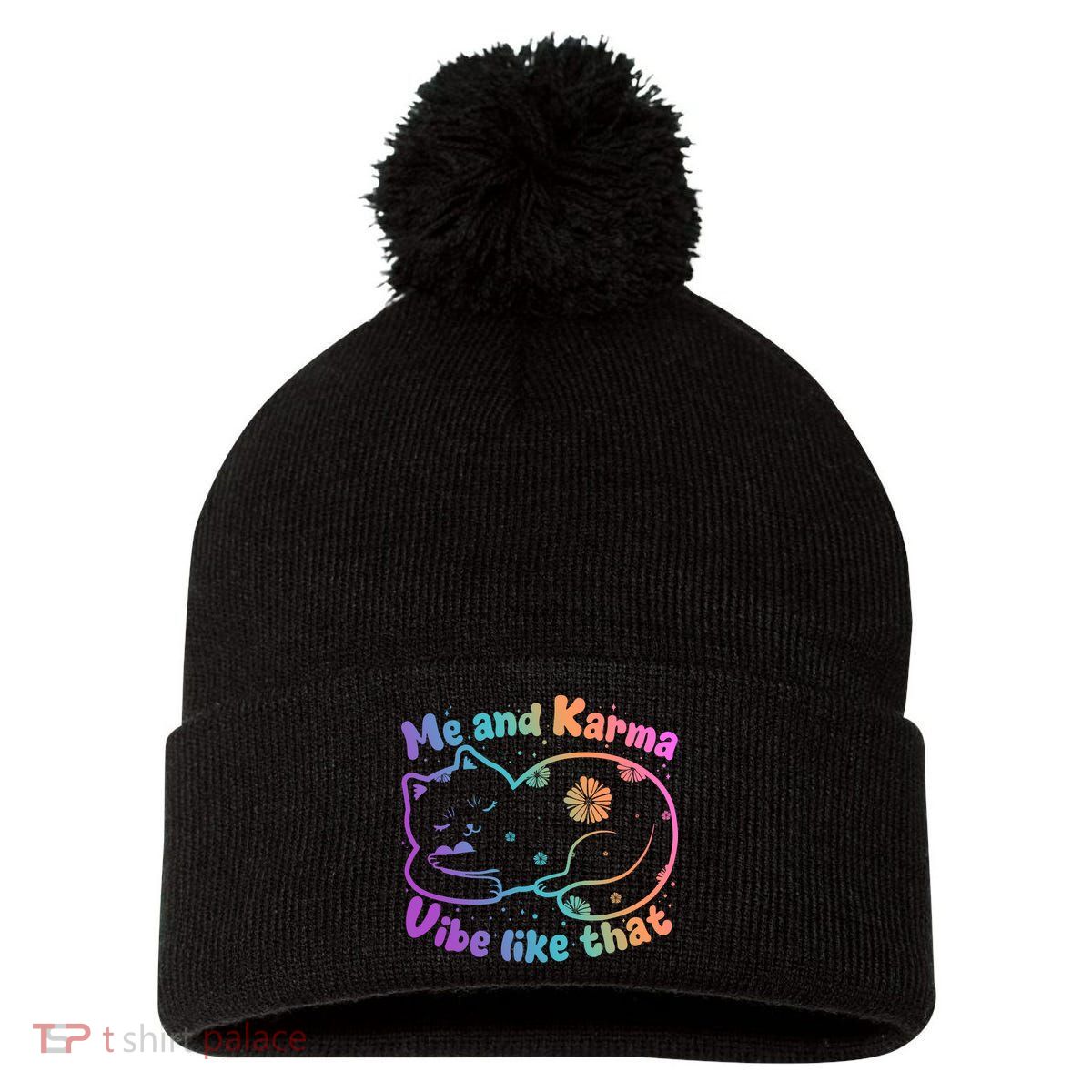 Me And Karma Vibe Like That Karma Kitty Cat Pom Pom 12in Knit Beanie
