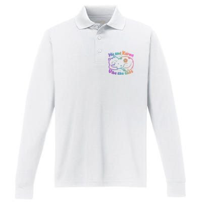 Me And Karma Vibe Like That Karma Kitty Cat Performance Long Sleeve Polo