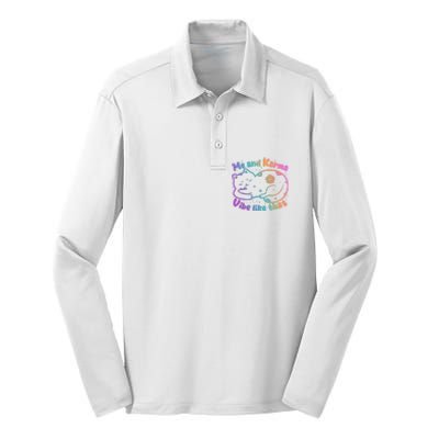 Me And Karma Vibe Like That Karma Kitty Cat Silk Touch Performance Long Sleeve Polo