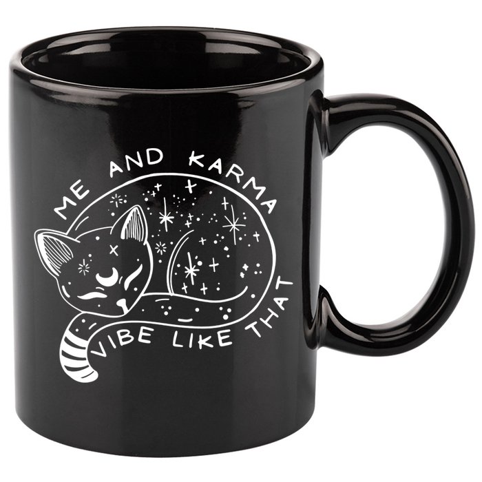 Me An Karma Vibe Like That Funny Lazy Cat 11oz C Handle Ceramic Mug