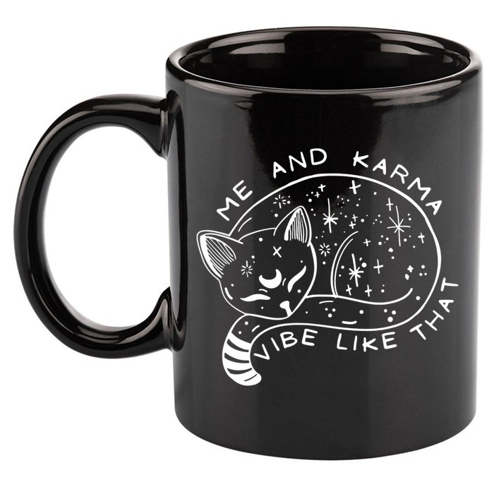 Me An Karma Vibe Like That Funny Lazy Cat 11oz C Handle Ceramic Mug