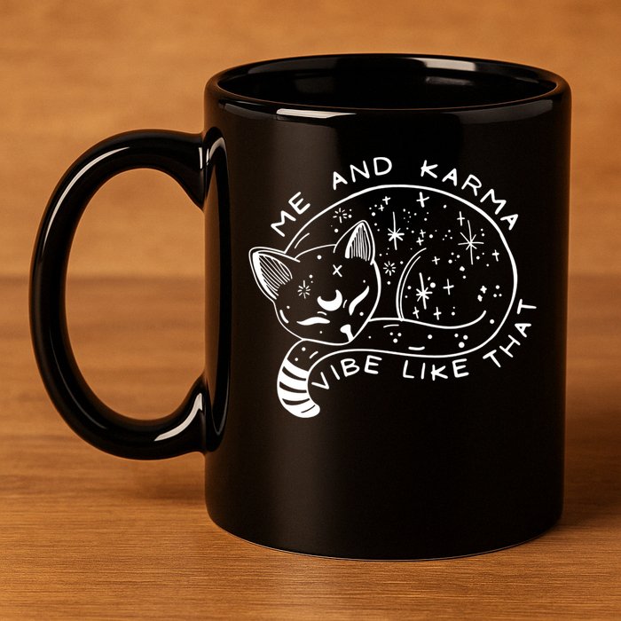 Me An Karma Vibe Like That Funny Lazy Cat 11oz C Handle Ceramic Mug