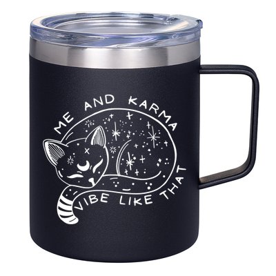 Me An Karma Vibe Like That Funny Lazy Cat 12oz Stainless Steel Coffee Mug