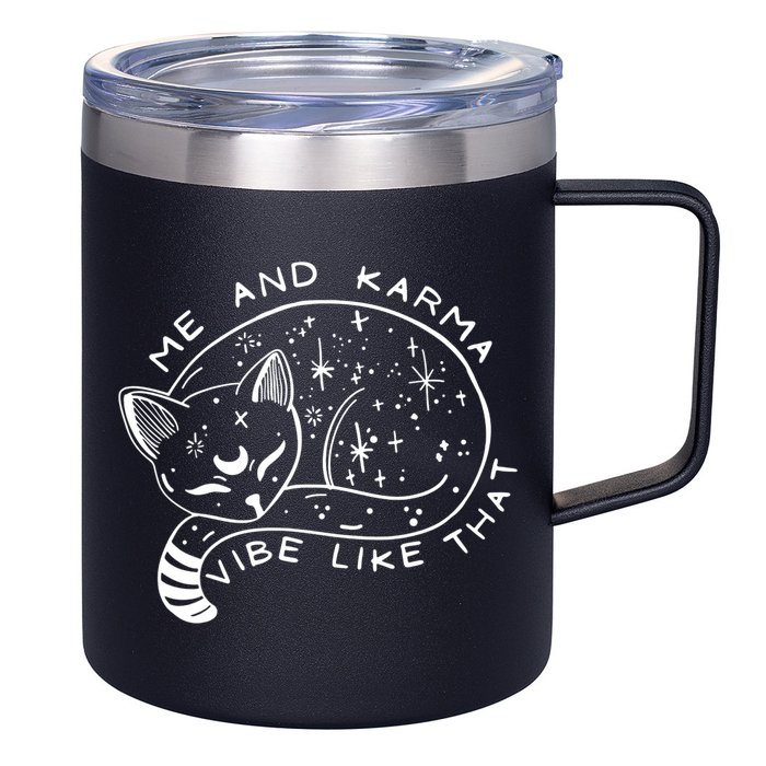 Me An Karma Vibe Like That Funny Lazy Cat 12oz Stainless Steel Coffee Mug