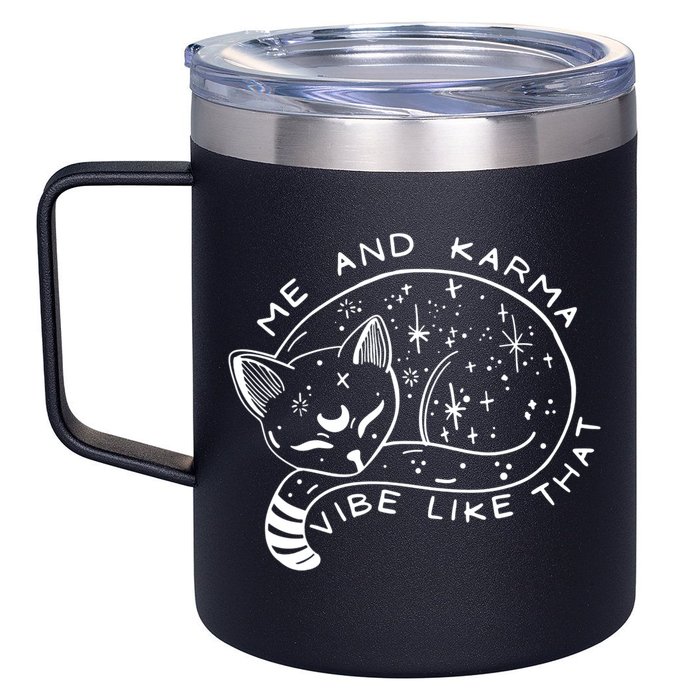 Me An Karma Vibe Like That Funny Lazy Cat 12oz Stainless Steel Coffee Mug