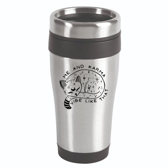 Me An Karma Vibe Like That Funny Lazy Cat 16oz Travel Tumbler