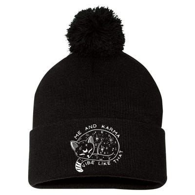 Me An Karma Vibe Like That Funny Lazy Cat Pom Pom 12in Knit Beanie