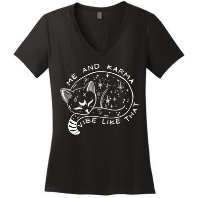 Me An Karma Vibe Like That Funny Lazy Cat Women's V-Neck T-Shirt