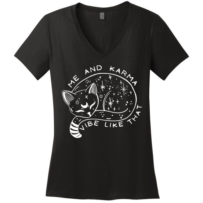 Me An Karma Vibe Like That Funny Lazy Cat Women's V-Neck T-Shirt