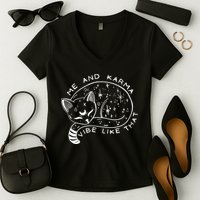 Me An Karma Vibe Like That Funny Lazy Cat Women's V-Neck T-Shirt