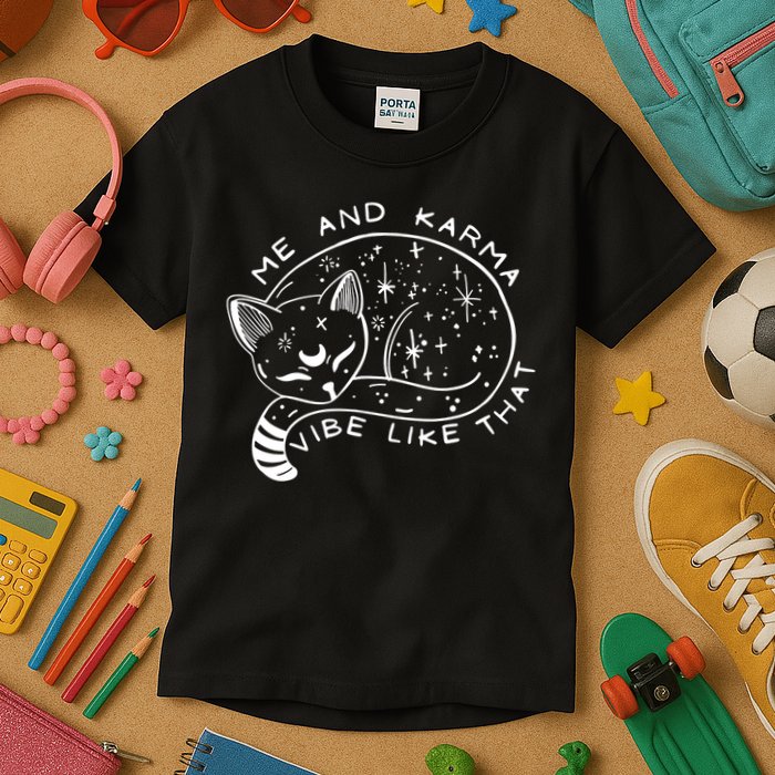 Me An Karma Vibe Like That Funny Lazy Cat Kids T-Shirt