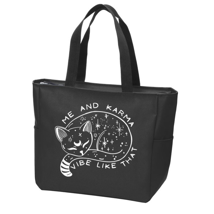 Me An Karma Vibe Like That Funny Lazy Cat Zip Tote Bag
