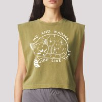 Me An Karma Vibe Like That Funny Lazy Cat Garment-Dyed Women's Muscle Tee