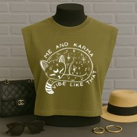 Me An Karma Vibe Like That Funny Lazy Cat Garment-Dyed Women's Muscle Tee