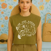 Me An Karma Vibe Like That Funny Lazy Cat Garment-Dyed Women's Muscle Tee