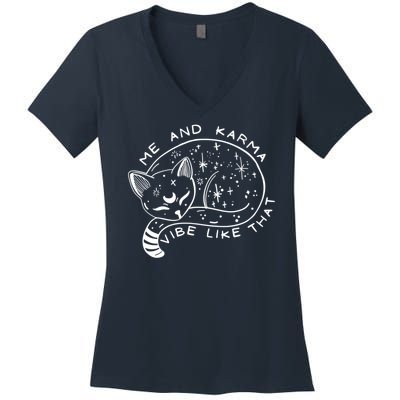 Me An Karma Vibe Like That Funny Lazy Cat Women's V-Neck T-Shirt