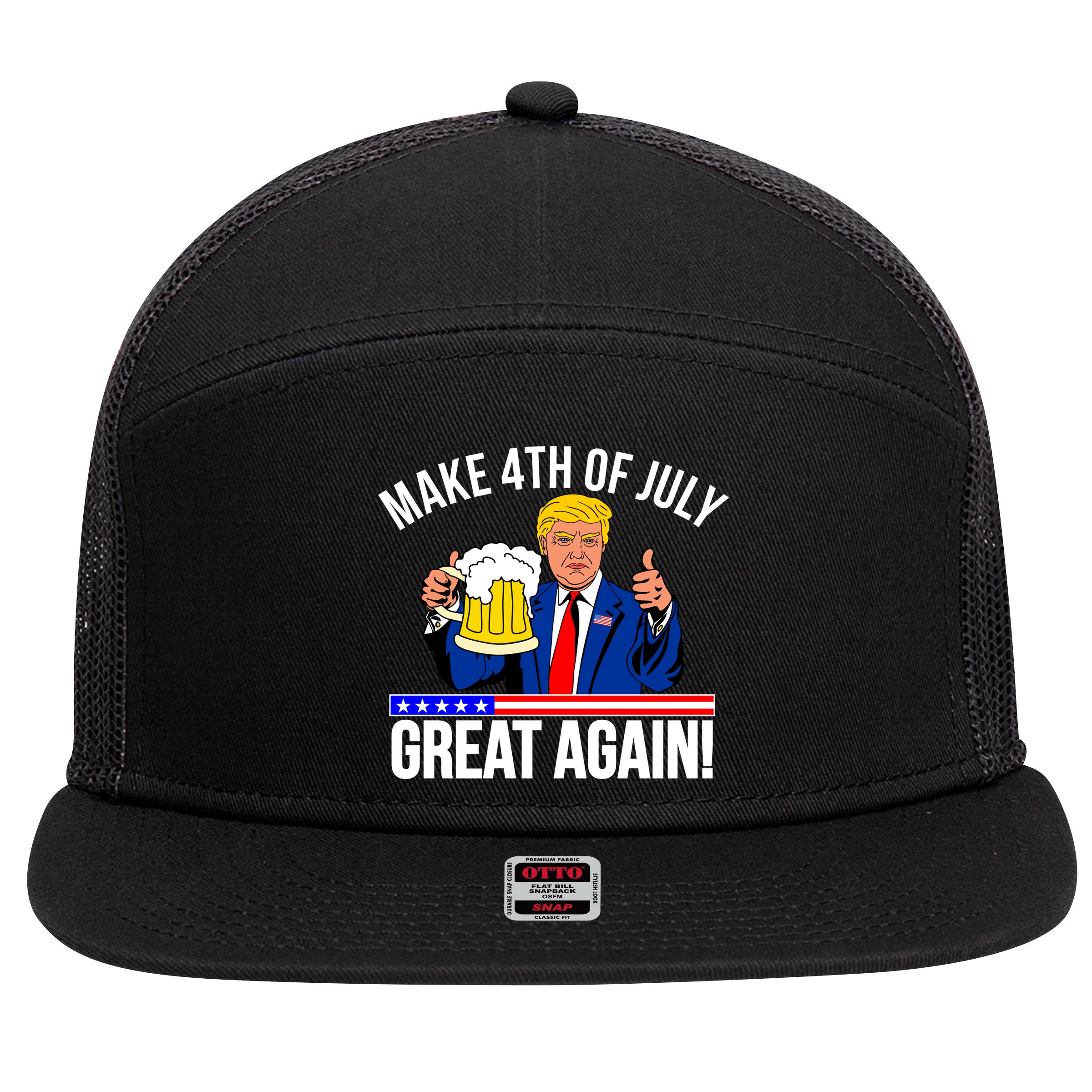 Make 4th of July Great Again! Donald Trump Beer USA 7 Panel Mesh Trucker Snapback Hat