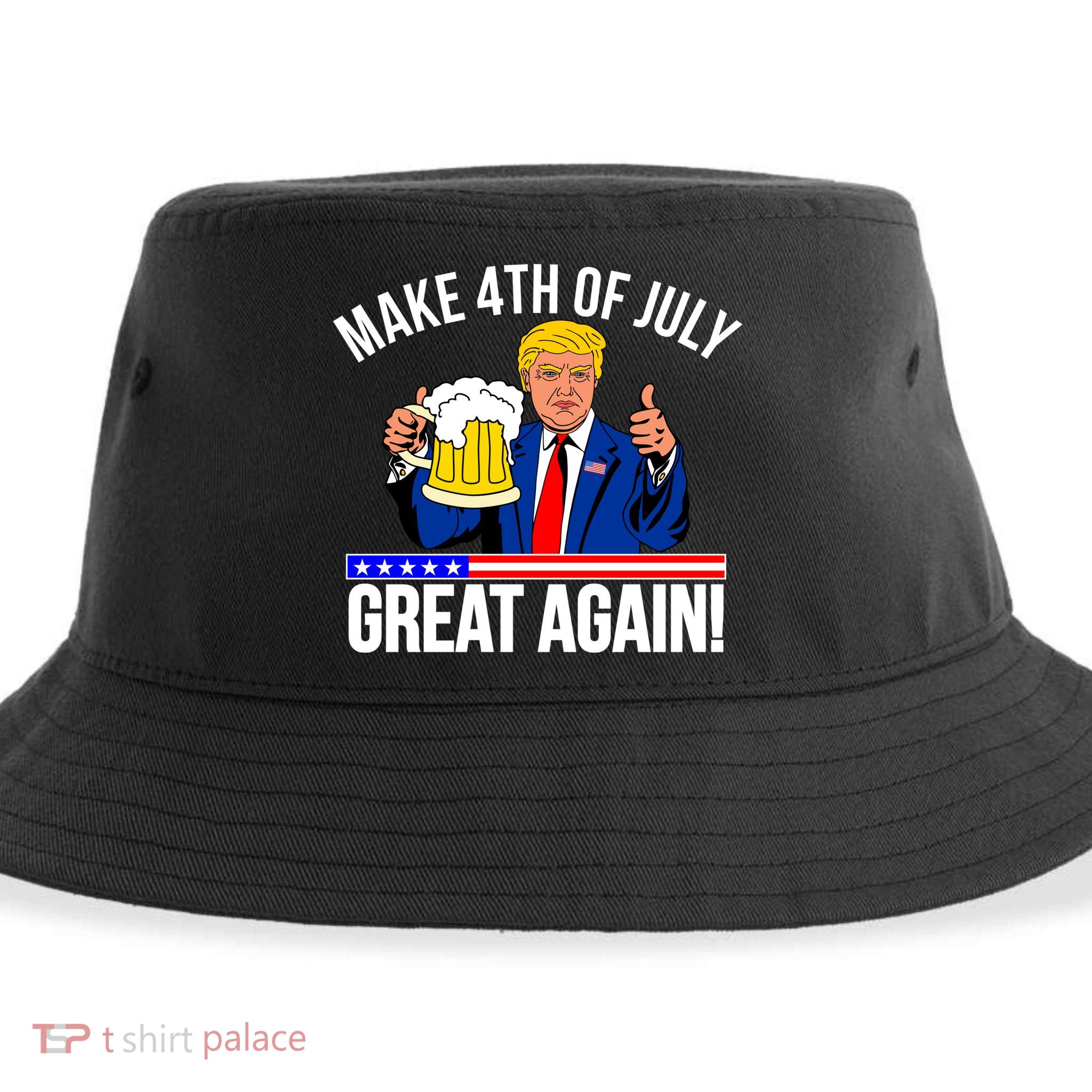 Make 4th of July Great Again! Donald Trump Beer USA Sustainable Bucket Hat