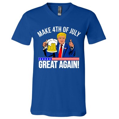 Make 4th of July Great Again! Donald Trump Beer USA V-Neck T-Shirt