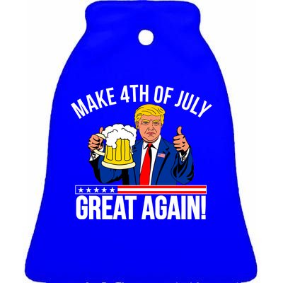 Make 4th of July Great Again! Donald Trump Beer USA Ceramic Bell Ornament