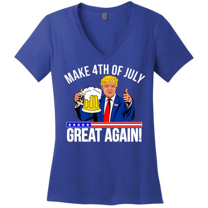 Make 4th of July Great Again! Donald Trump Beer USA Women's V-Neck T-Shirt