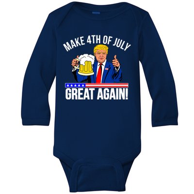 Make 4th of July Great Again! Donald Trump Beer USA Baby Long Sleeve Bodysuit