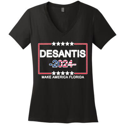 Make America Florida DeSantis 2024 Vintage Women's V-Neck T-Shirt