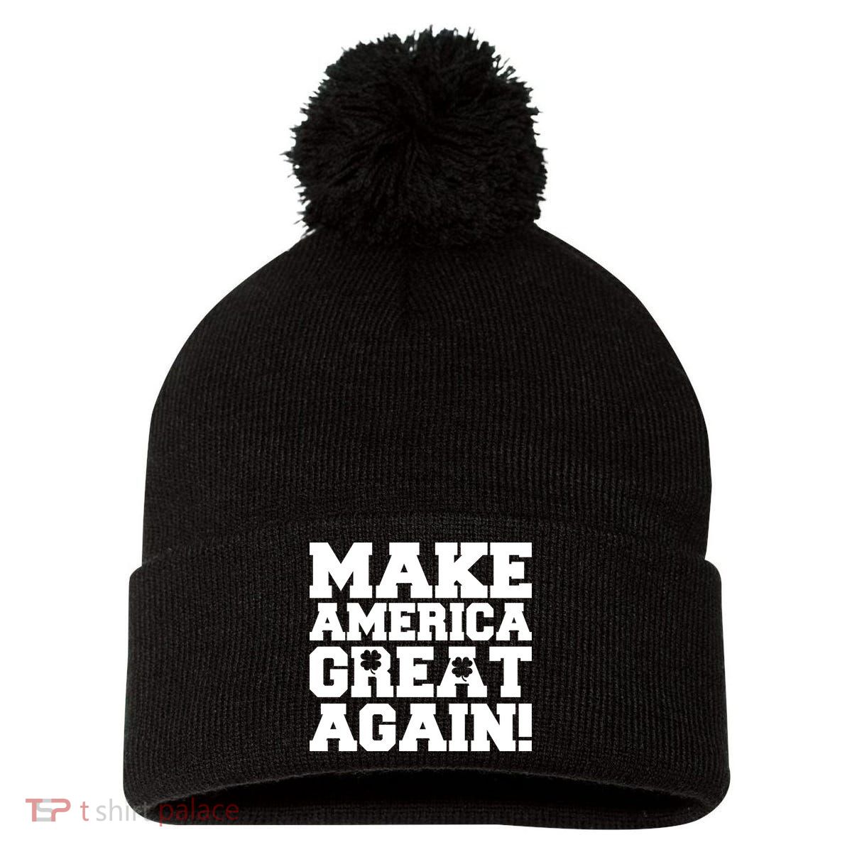 Make America Great Again! Donald Trump St. Patrick's Day Clover Shamrocks Pom Pom 12in Knit Beanie