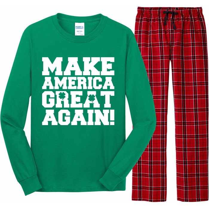 Make America Great Again! Donald Trump St. Patrick's Day Clover Shamrocks Long Sleeve Pajama Set