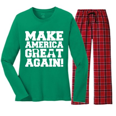 Make America Great Again! Donald Trump St. Patrick's Day Clover Shamrocks Women's Long Sleeve Flannel Pajama Set 