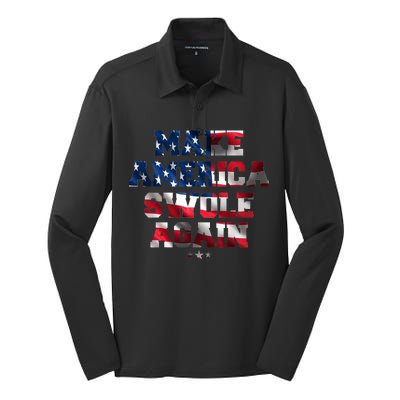 Make America Swole Again 4th of July USA Flag Silk Touch Performance Long Sleeve Polo