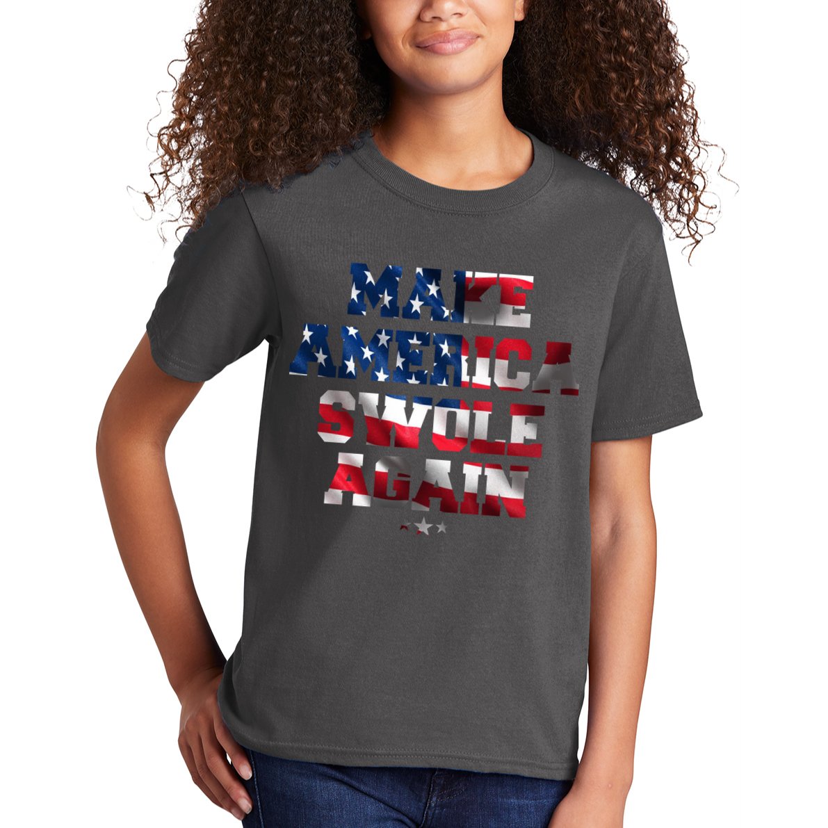 Make America Swole Again 4th of July USA Flag Kids T-Shirt