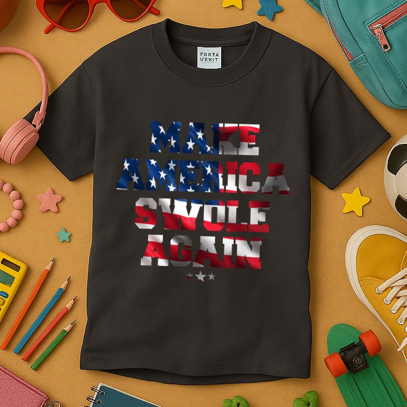 Make America Swole Again 4th of July USA Flag Kids T-Shirt