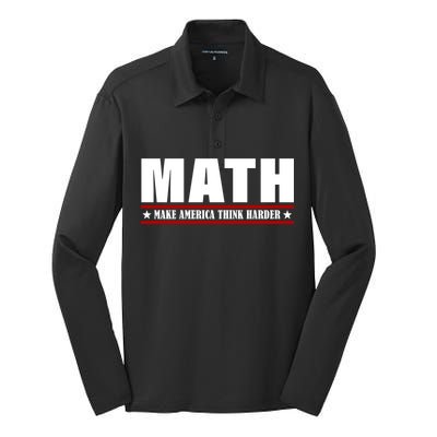 Make America Think Harder Funny Math Silk Touch Performance Long Sleeve Polo