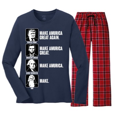 Make AMURICA Great Again Historic Presidents Women's Long Sleeve Flannel Pajama Set 