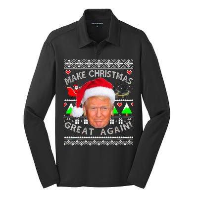 Make Christmas Great Again! Donald Trump Ugly Christmas Sweater Silk Touch Performance Long Sleeve Polo