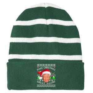 Make Christmas Great Again! Donald Trump Ugly Christmas Sweater Striped Beanie with Solid Band