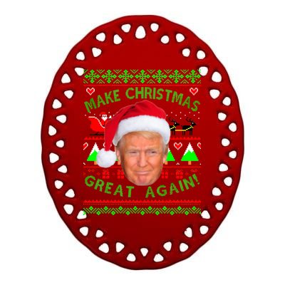 Make Christmas Great Again! Donald Trump Ugly Christmas Sweater Ceramic Oval Ornament