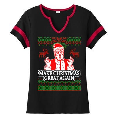 Make Christmas Great Again Santa Trump Ugly Ladies Halftime Notch Neck Tee