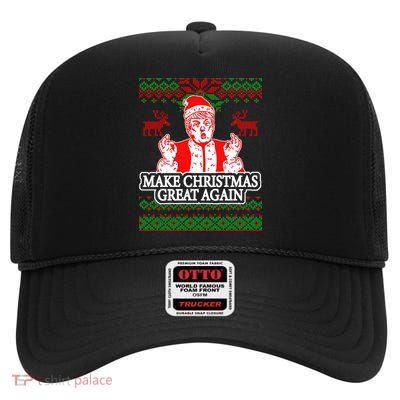 Make Christmas Great Again Santa Trump Ugly High Crown Mesh Back Trucker Hat